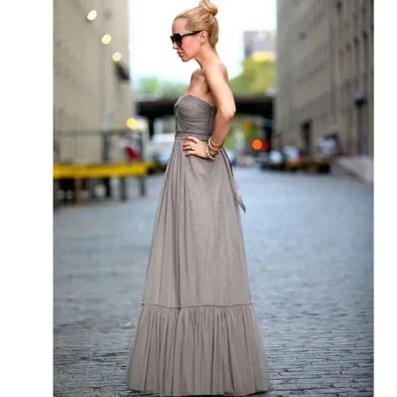 BHLDN Grey Niceties Tiered Tulle Sweetheart Corset Bodice Gown Event Holiday SZ4 - Picture 4 of 16